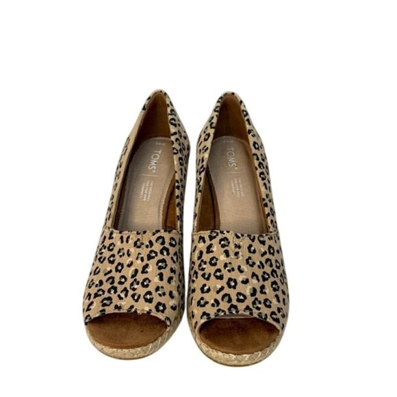 Tom's Women's Peep Toe Wedge Cheetah Leopard Canvas Espadrilles 9.5 - Picture 6 of 7